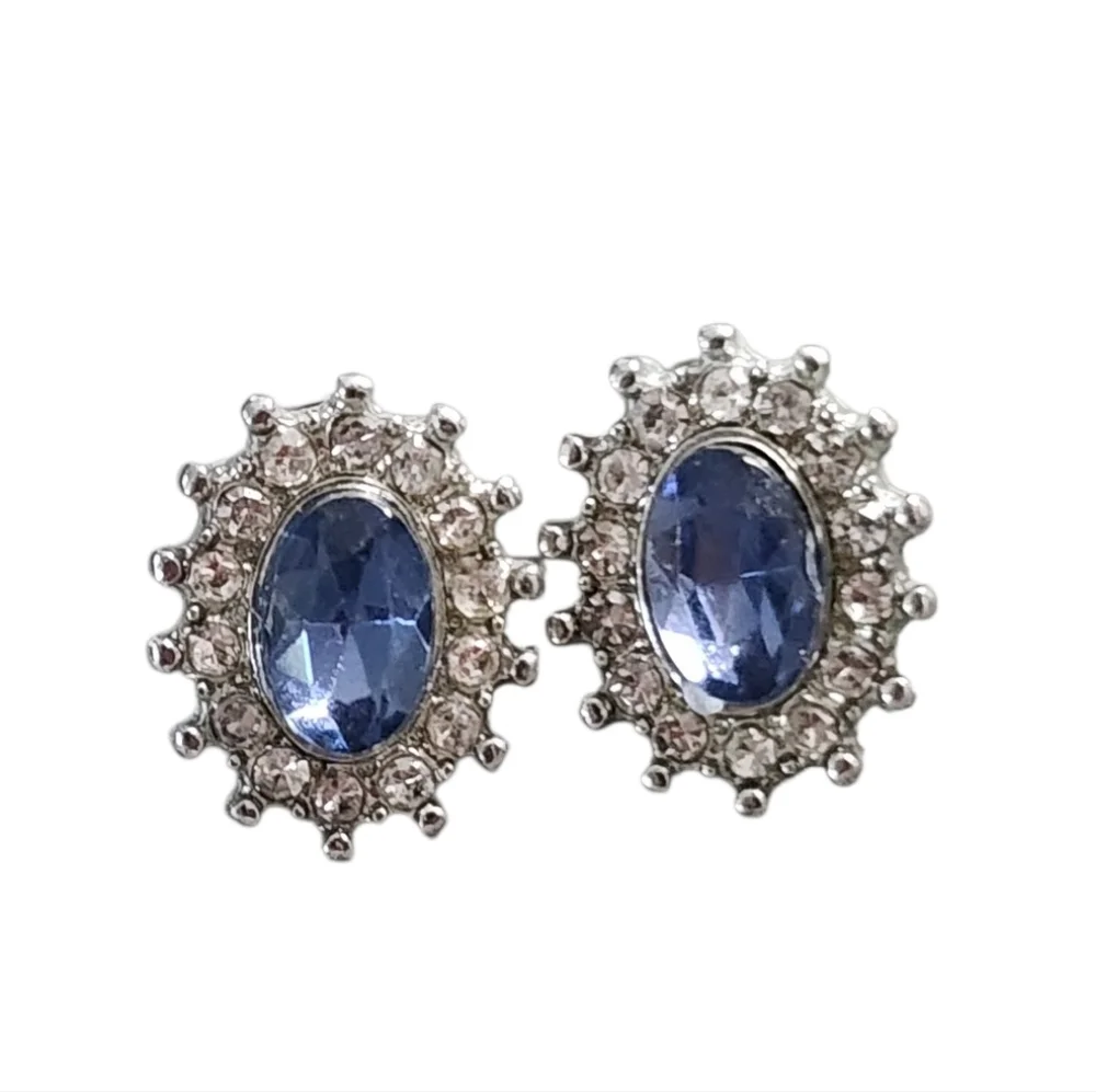 Silvertone Tanzanite Simulated Stud Earrings